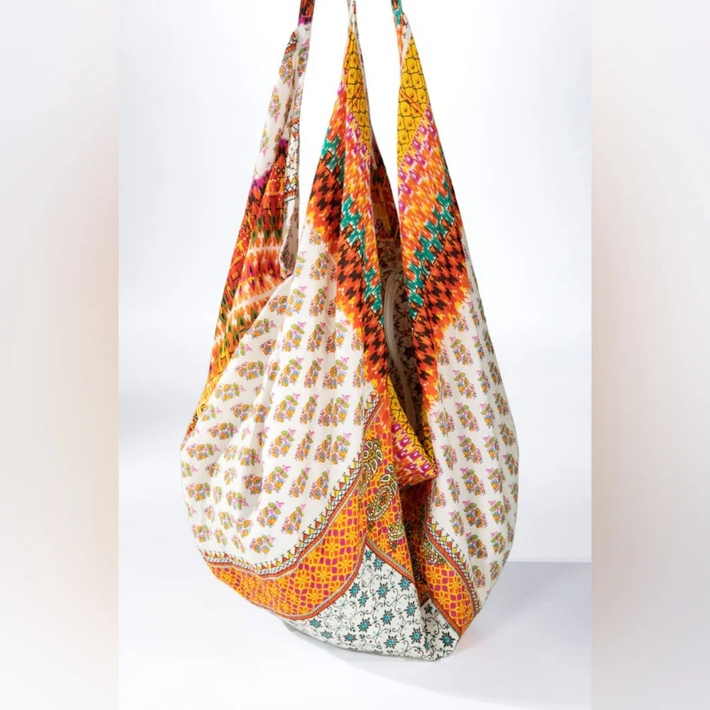 Floral & Paisley Print Boho Chic Beach Yoga Hobo Shoulder Bag - 100% Cotton